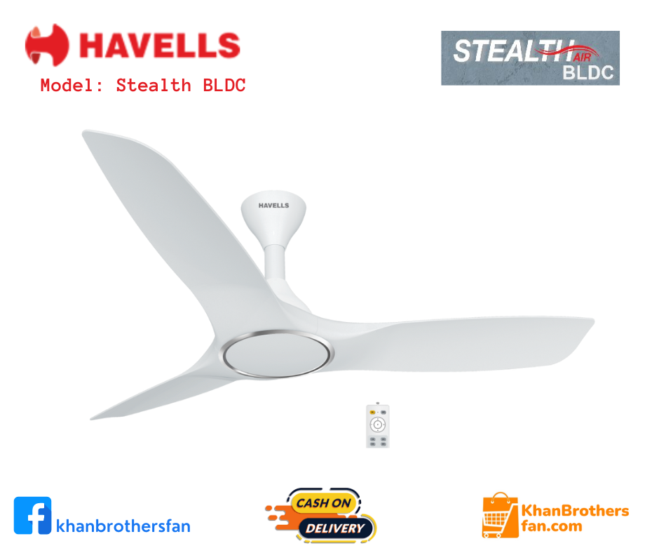 Havells Stealth Air Ceiling fan, Color: Pearl White, Size: 1200mm/ 48 inch, BLDC Technology, with Remote, Made in INDIA