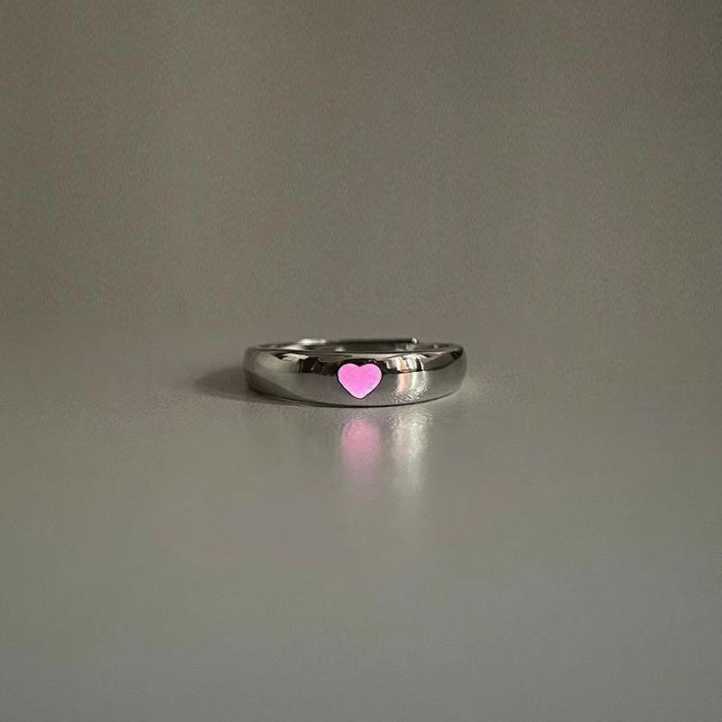 A Couple of Glowing Ring Love Open Ring Woman Man Glowing Heart Ring Blue Pink Glowing Ring Girl Jewelry Gift Wholesale. 