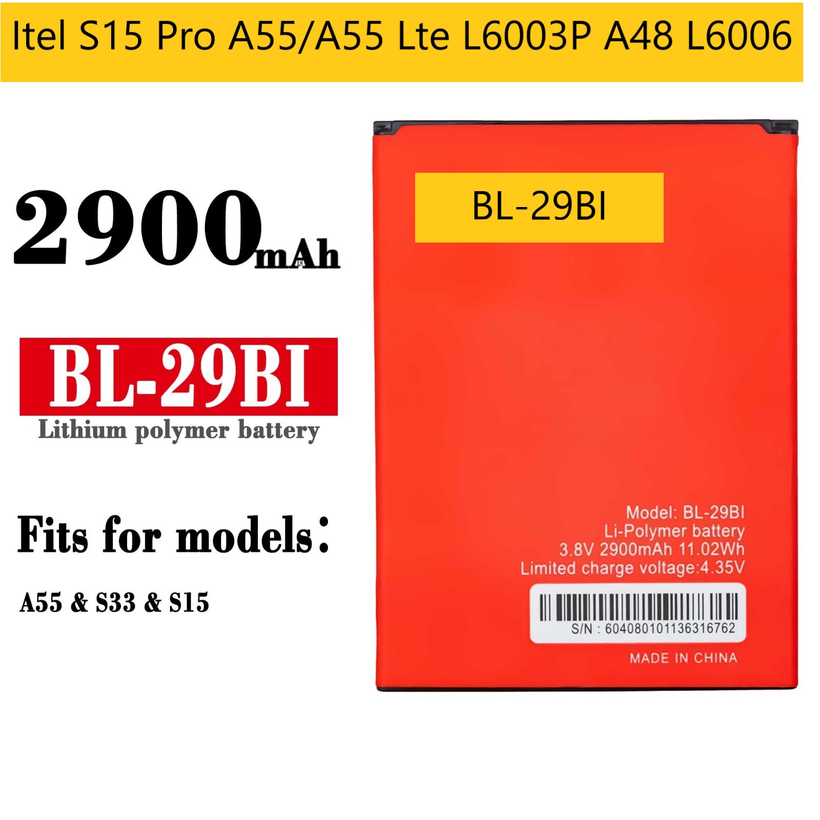 Mobile Battery For Itel S15 Pro A55/A55 Lte L6003P A48 L6006 BL-29BI