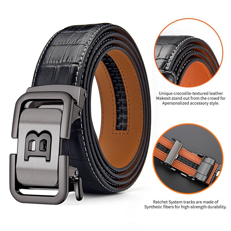 HCDW leather belt for men's Automatic golf social belt man luxury brand designer Brown Work trouser belts jeans waist belt Gift. 