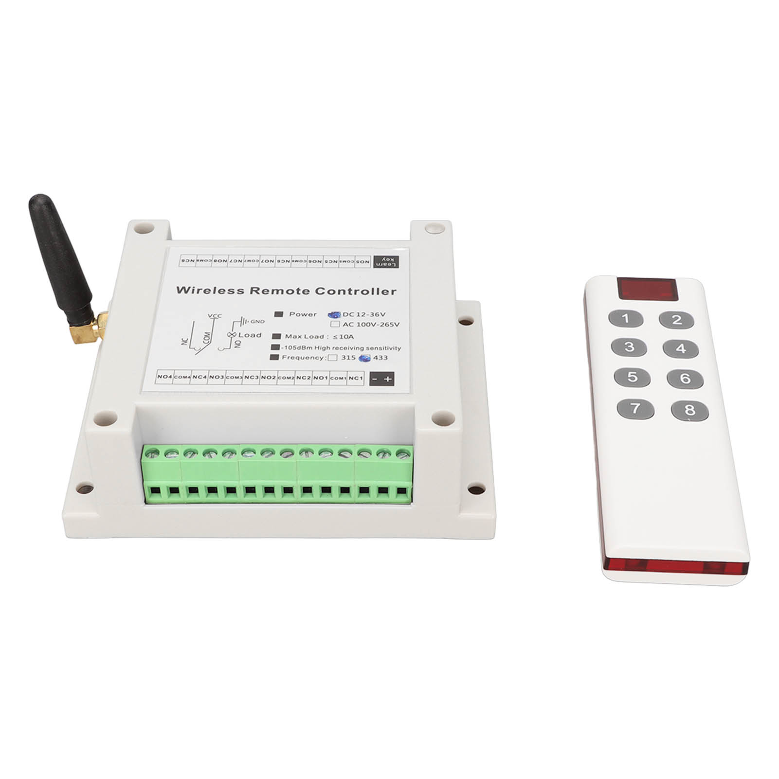 8 Channel Relay, Relay Module 8CH 10A DC 12V-36V with Remote Control for Industrial Automation. 
