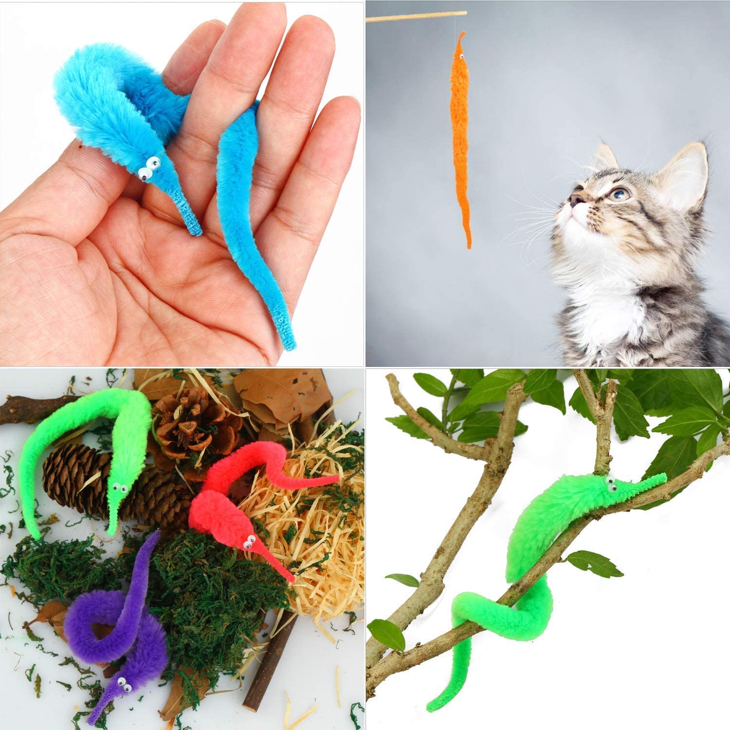 6pcs Magic Worm Toy Worm On a String Fuzzy Worm Wiggly Worm Twisty Toy Cat Wand Toy Trick Toy Carnival Party Favor Gift for Kids. 