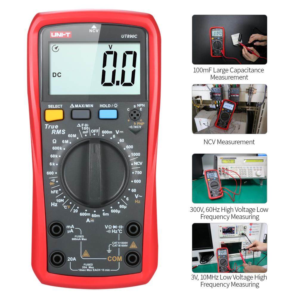 UNI-T UT890C Digital Multimeter True RMS Handheld Mini Universal Meter AC DC Voltmeter Ammeter High Accuracy Measure AC/DC Voltage Current Resistance Capacitance Frequency Temperature Diode Tester. 