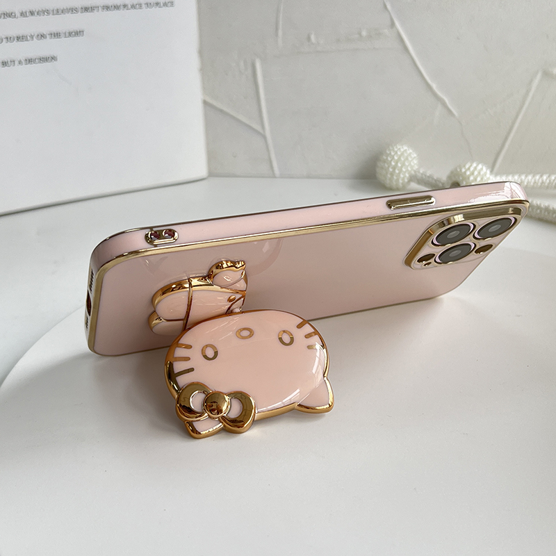 UCUC for Itel S23 Back Cover Cute kitty Mirror Multifunction Folding Bracket Luxury 6D Plating Case Soft Silicone Square Phone Cases for Boys for Girls. 