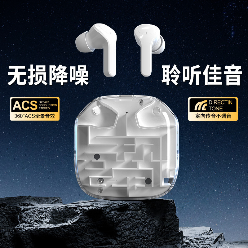 Cross-border New ENC Noise Reduction Bluetooth Headset Maze Puzzle Wireless Headset In-ear HD Call Low Latency. 