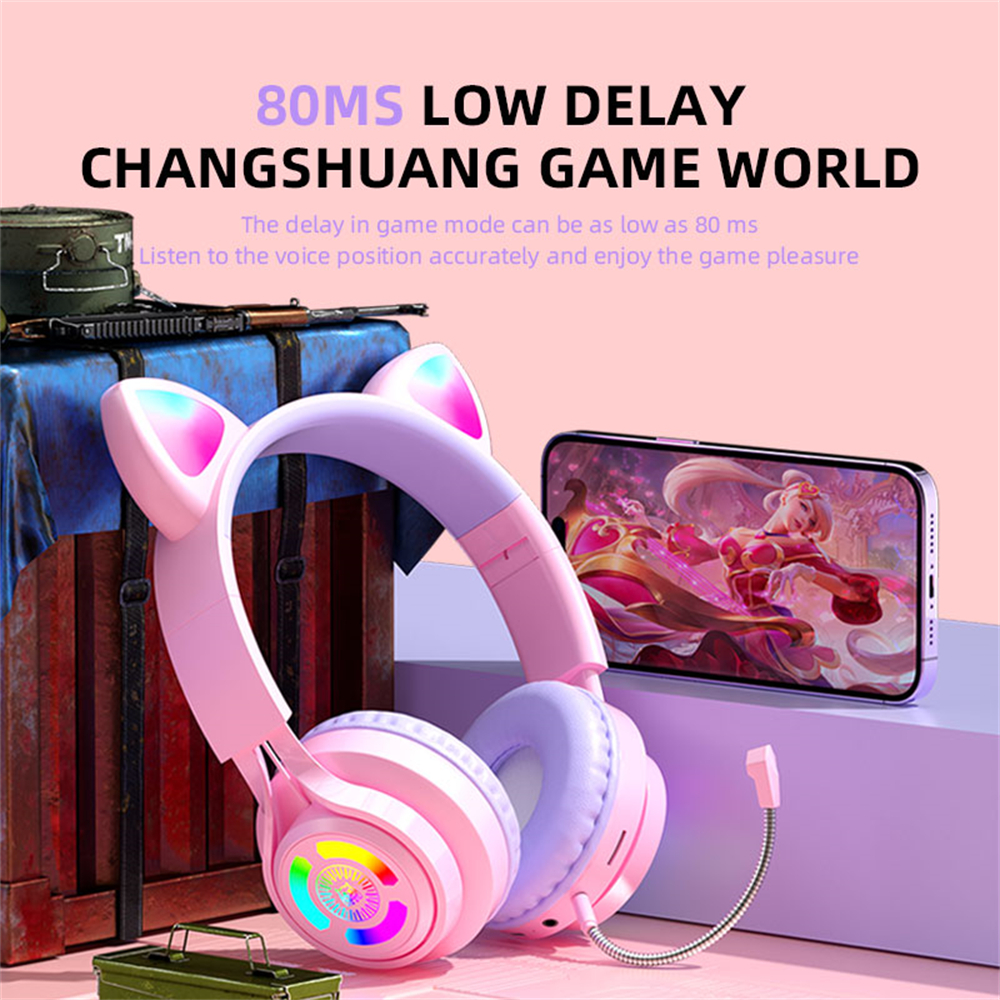 Bluetooth Game Headsets with Microphone 3.5mm Audio Line Cat Helmet Wireless Hands Free Ear Music Game Headset Flash LED Light. 