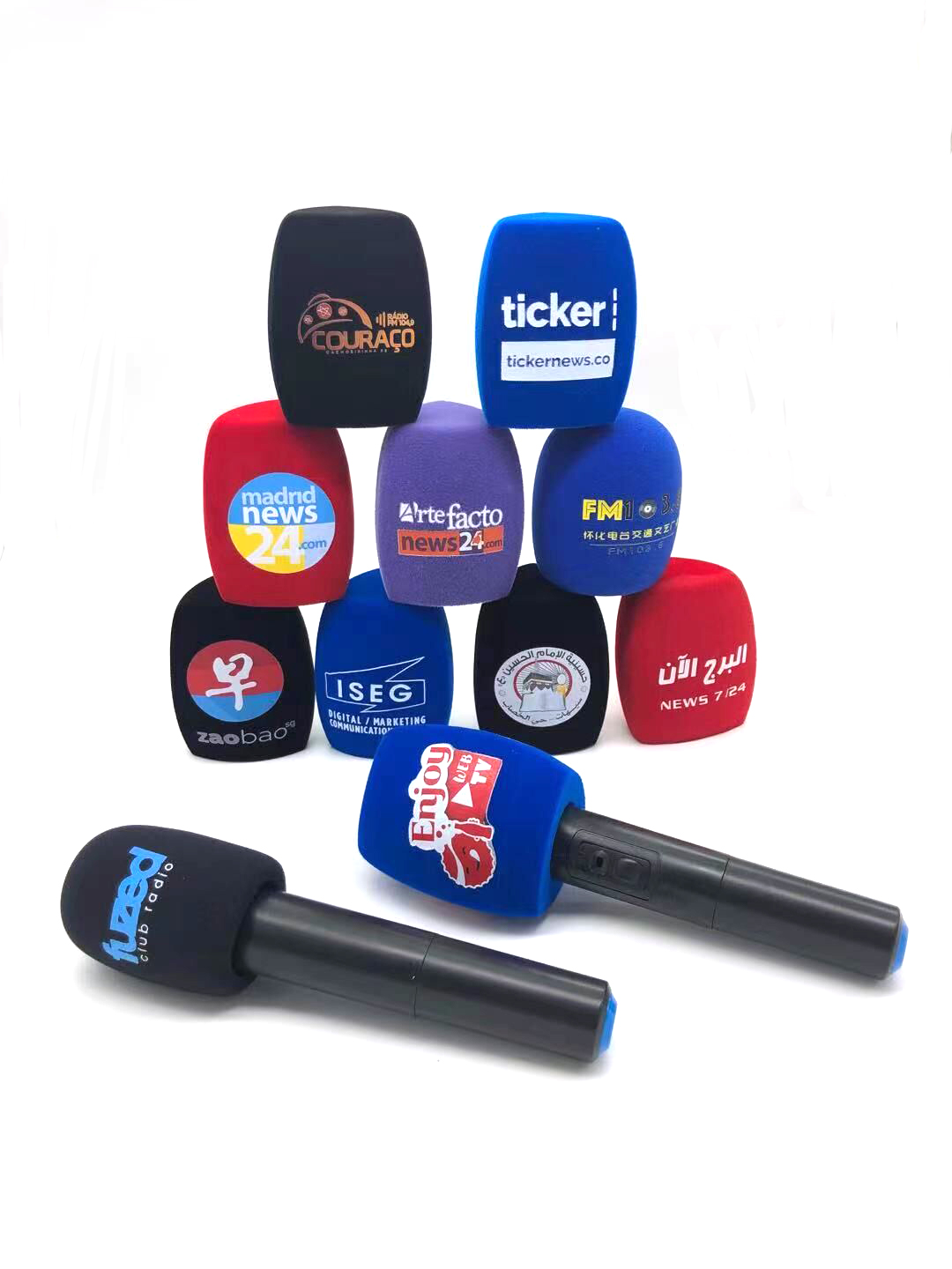 Customized Flocking Microphone Foam Printing Covers Mic Windscreen Logo Sponge Windsshield For TV Stations Reporters Interview. 