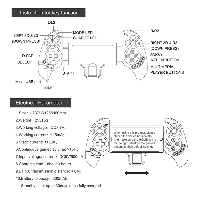 Ipega Gamepad PG-9023S Bluetooth Wireless/Wired Joystick Elongation 28cm PUBG Mobile Game Controller for iOS Android PC Controle. 
