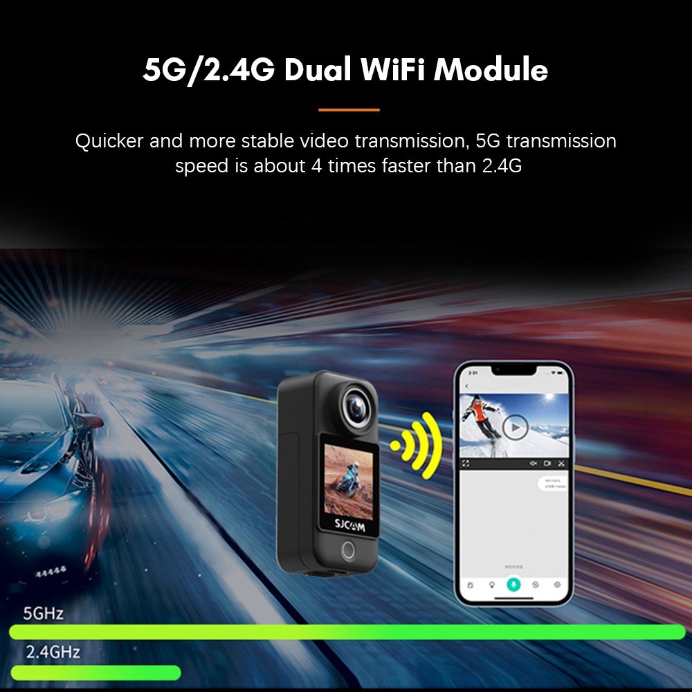 SJCAM C300 4K 30FPS Mini Action Camera 5G/2.4G WiFi Sports Camera Dual Touch Control Screen with an Extra 2800mAh Battery Module. 