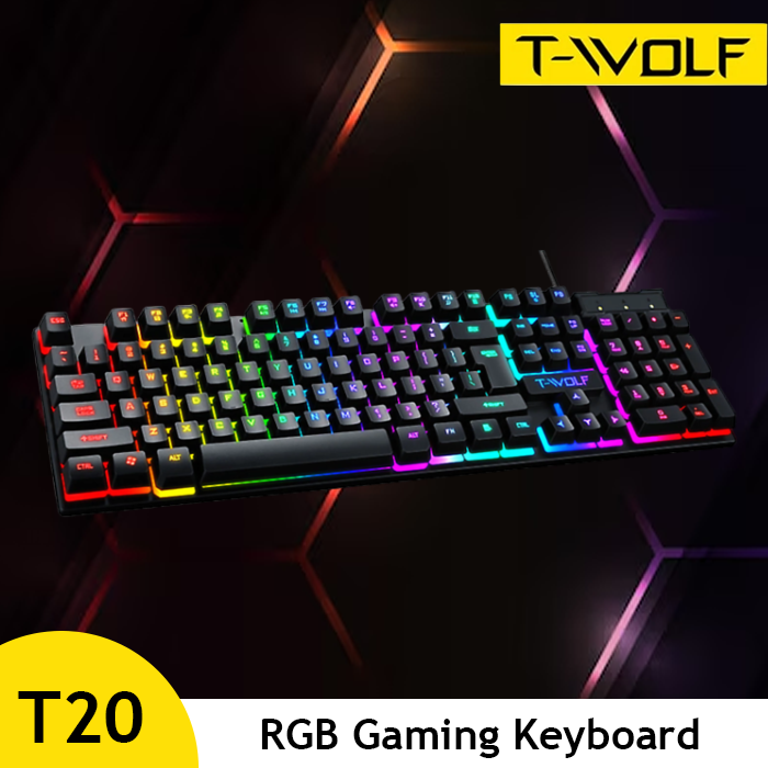 RGB Gaming Keyboard TWolf T20 Wired Semi Mechanical Membrane Keyboard With Mechanical Look And Feel RGB backlit keycaps full size keyboard