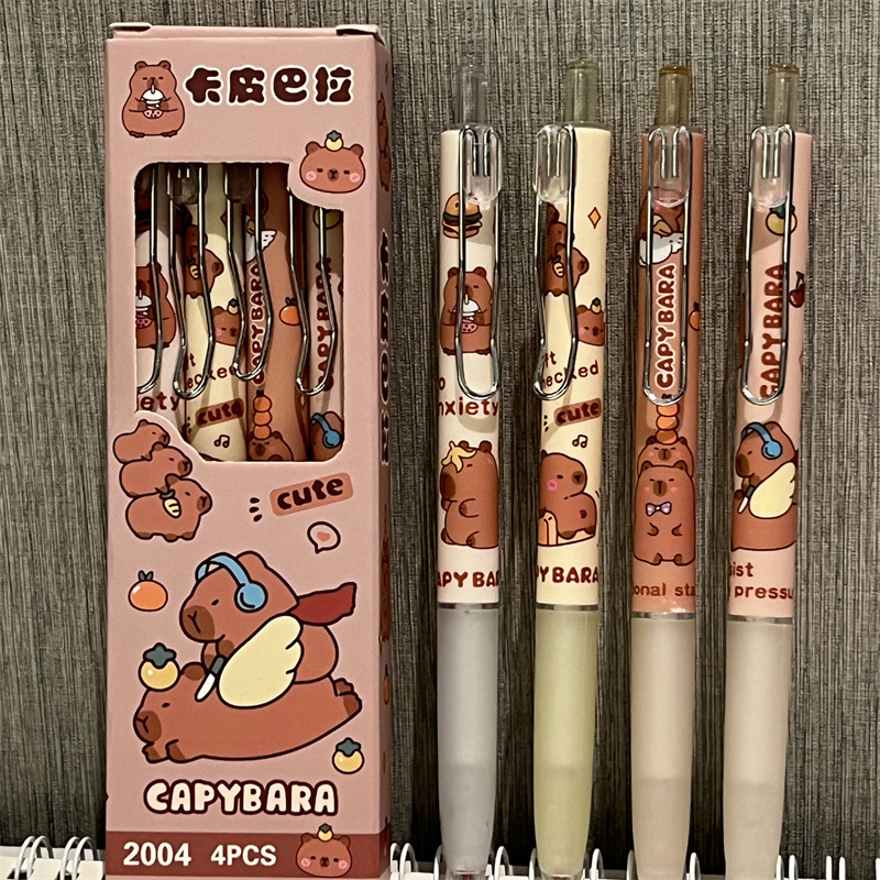 4Pcs Cartoon Lovely Capybara Gel Pen Stationery School Office Supplies Kids Gift SUPER BABY