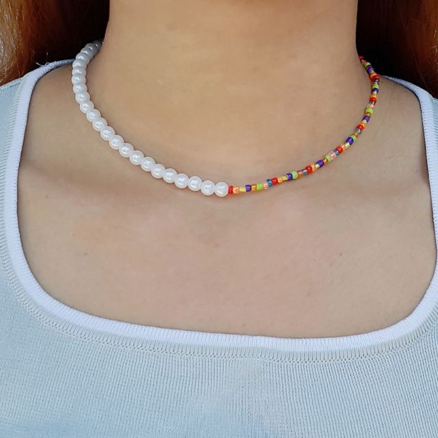Half pearl half beaded necklace for 