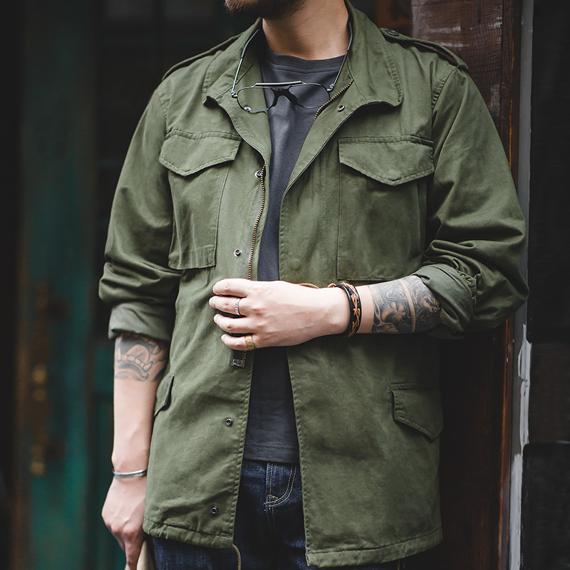 Maden M65 Jackets For Men Green Oversize Denim Jacket Vintage Casual Windbreaker Solid Coat Clothes Retro Loose Overcoat. 