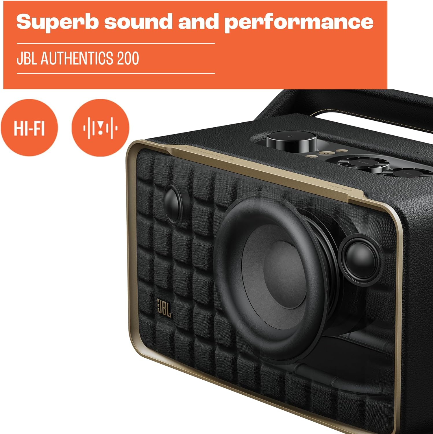 JBL Authentics 200 Smart Bluetooth Home Speaker with Wi-Fi & Google Voice Assistants. 