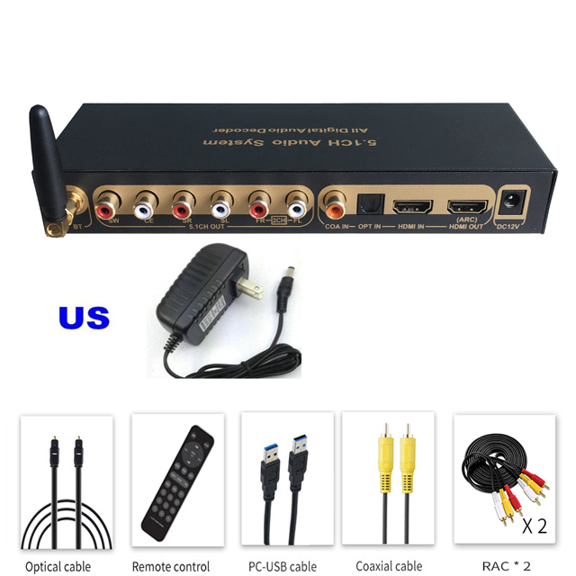 HDMI-compatible Audio Extractor DTS Dolby Digital Audio 5.1 Decoder Coaxial SPDIF PC USB Bluetooth5.0 Input ARC for Home Theatre. 