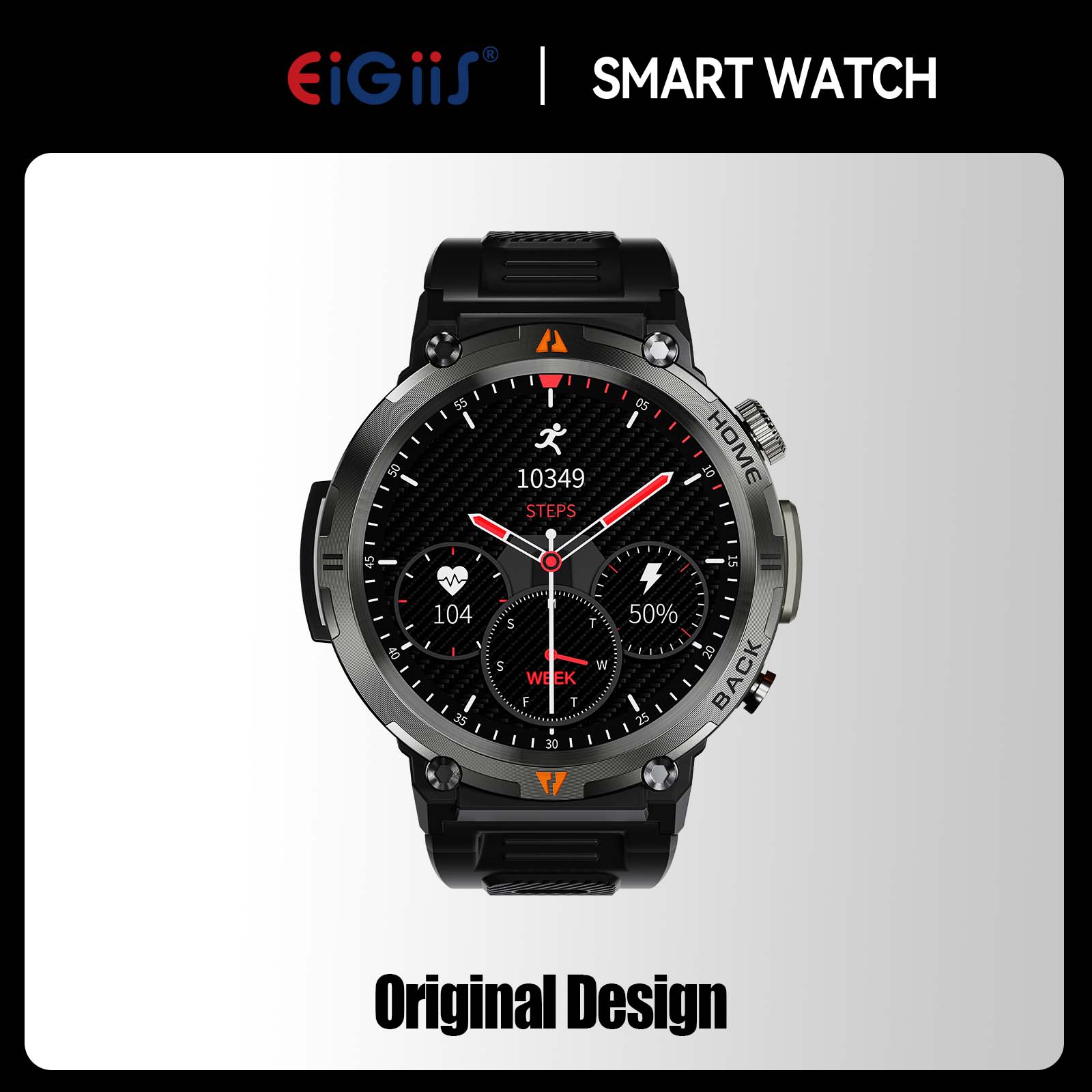 EIGIIS KE3 Smart Watch 3ATM Waterproof Original Design For Men Bluetooth Call Health Monitor With Flashlight 100+ Sports Modes. 