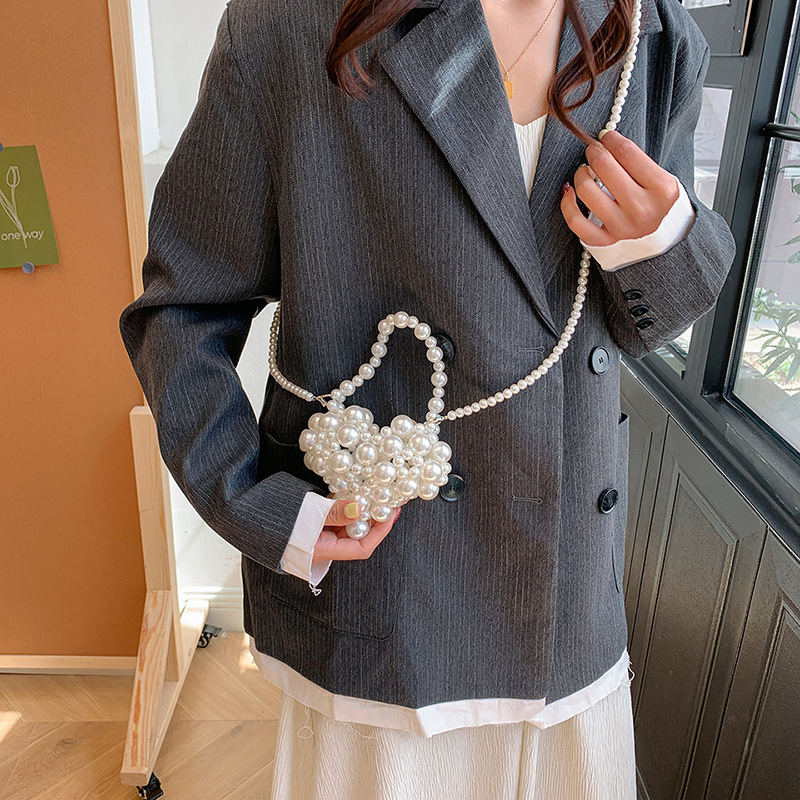 Beaded mini crossbody heart shape girl hand 024 new love pearl bag women's 2 bag fairy handmade bag tide. 
