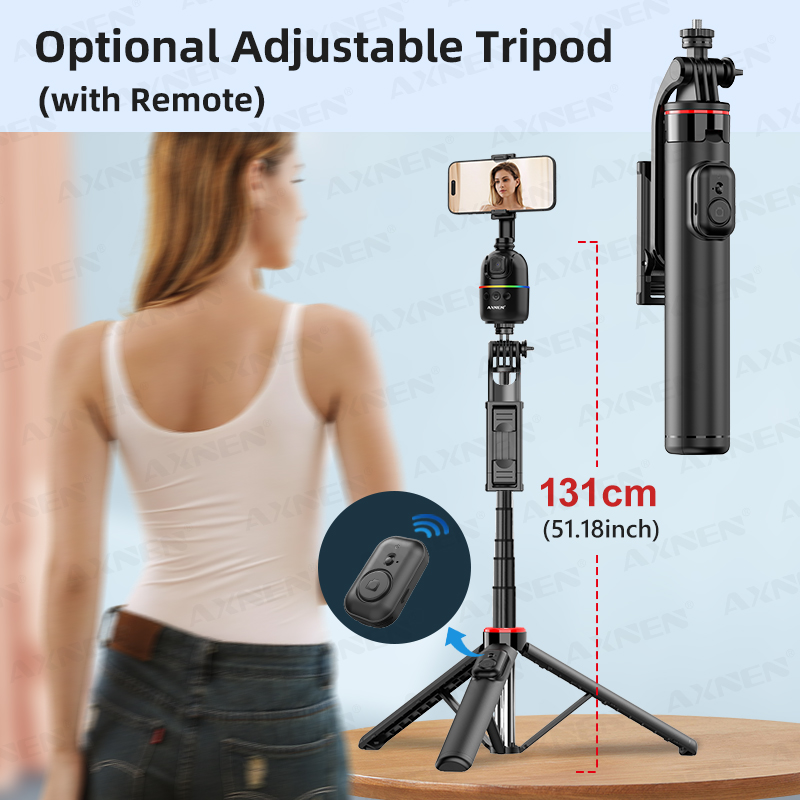 AI Face Tracking Gimbal Mobile Phone Stabilizer, 360 Auto Rotate Selfie Stand for Iphone 15 Pro Max Android, Optional Tripod. 