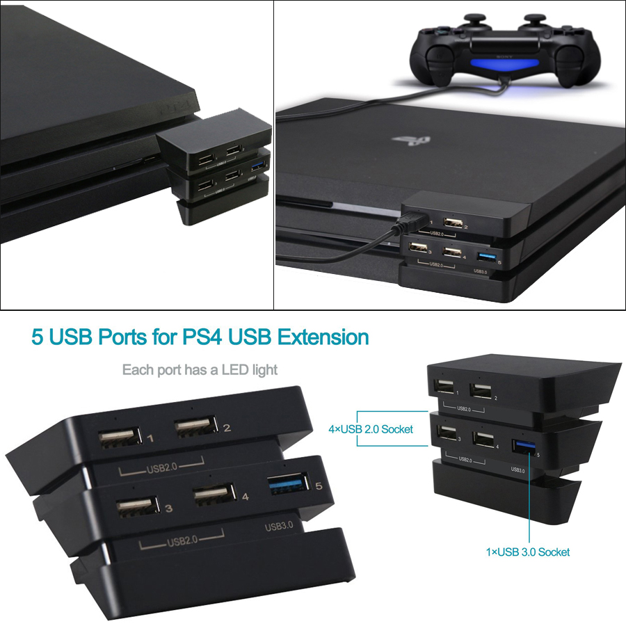 PS4 Pro 5 USB Ports HUB USB 3.0 2.0 High Speed Expansion Hub Charger Controller Adapter Connector for Play Station 4 PS 4 PRO