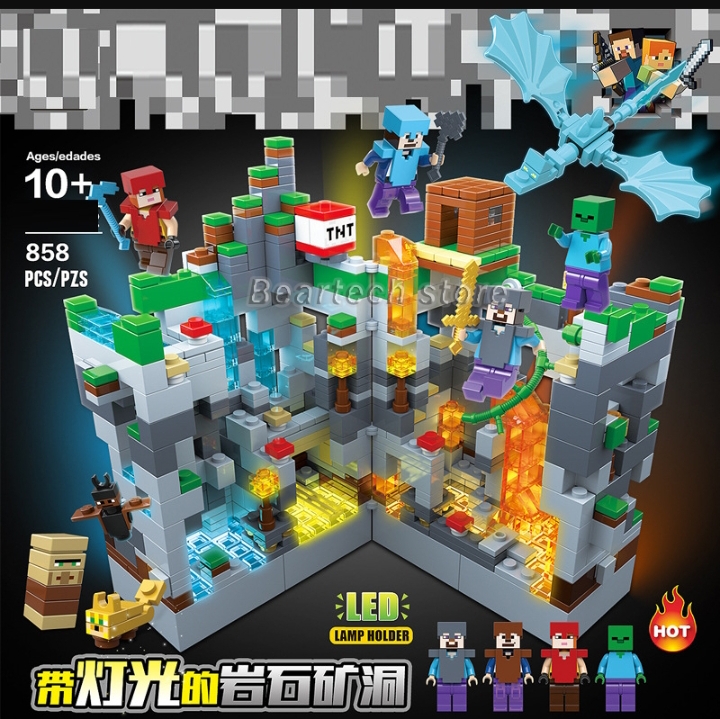 Rock mine  Creator Expert Technic Building Blocks Mine Cave  Zombie with LED Light. 