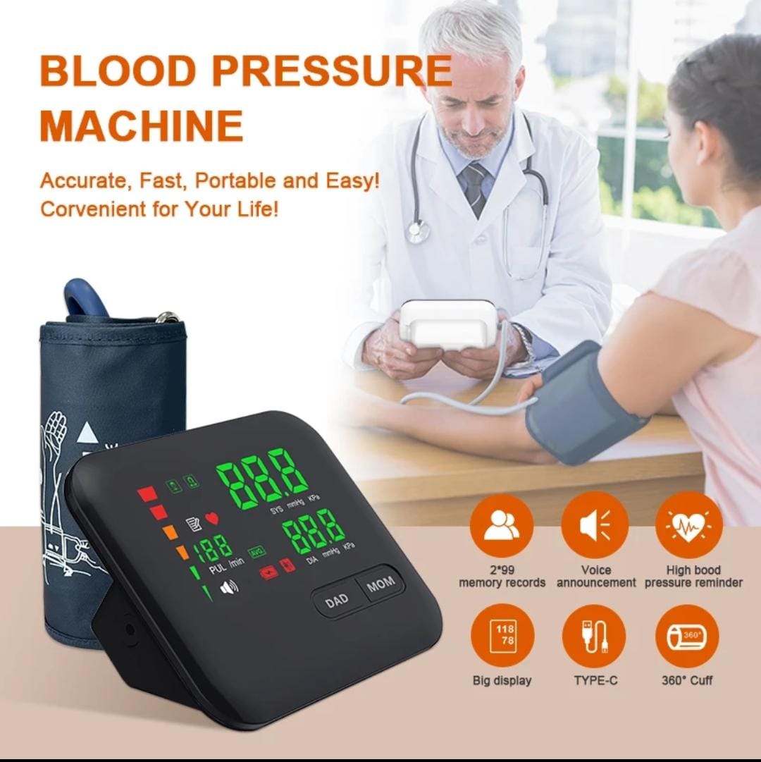 Digital LED Blod Pressure Monitor, USB Rechargeable, Sphygmomanometer, BP Machine, Spanish Voice, Upper Arm Sphygmomanometer