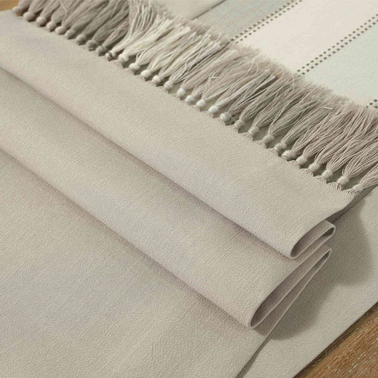 Vertical Stripe Rustic Table Runner with Tassels Linen Cotton Coffee Dining Table Cloth Runners Long Non Slip(38x220cm). 