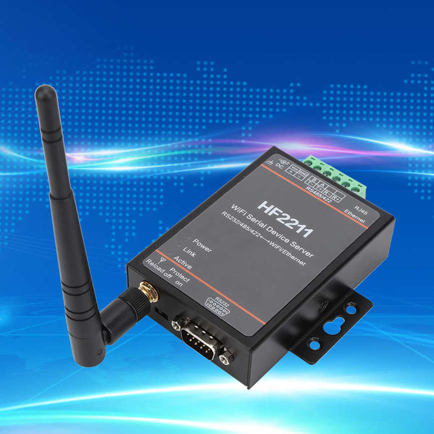 Ethernet Serial Server HF2211 RS232/485/422 to WIFI & DTU Network Communication 5-36VDC. 