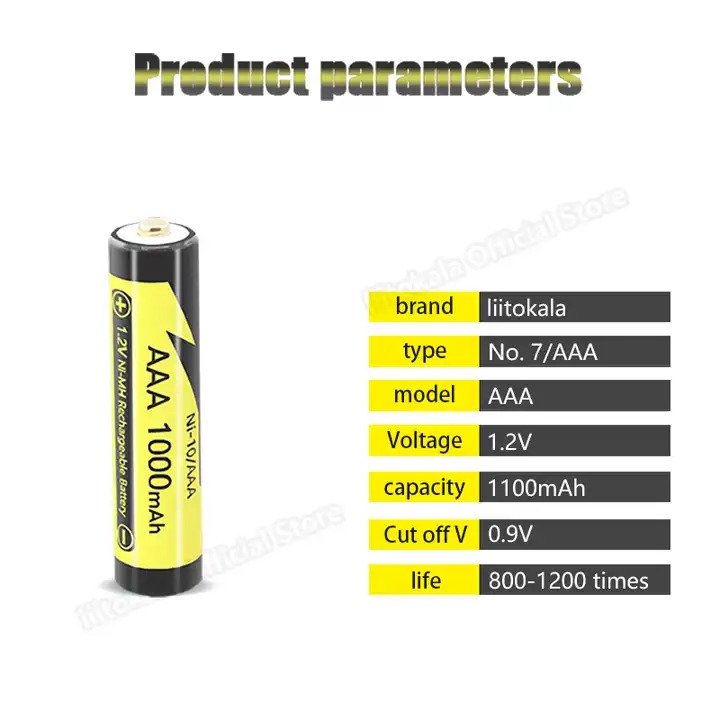 LiitoKala AAA 1000MAH/AA 1000MAH NiMH 1.2V Rechargeable Battery Suitable for Toys Mice,with 2PC AAA Battery- 2pcs. 