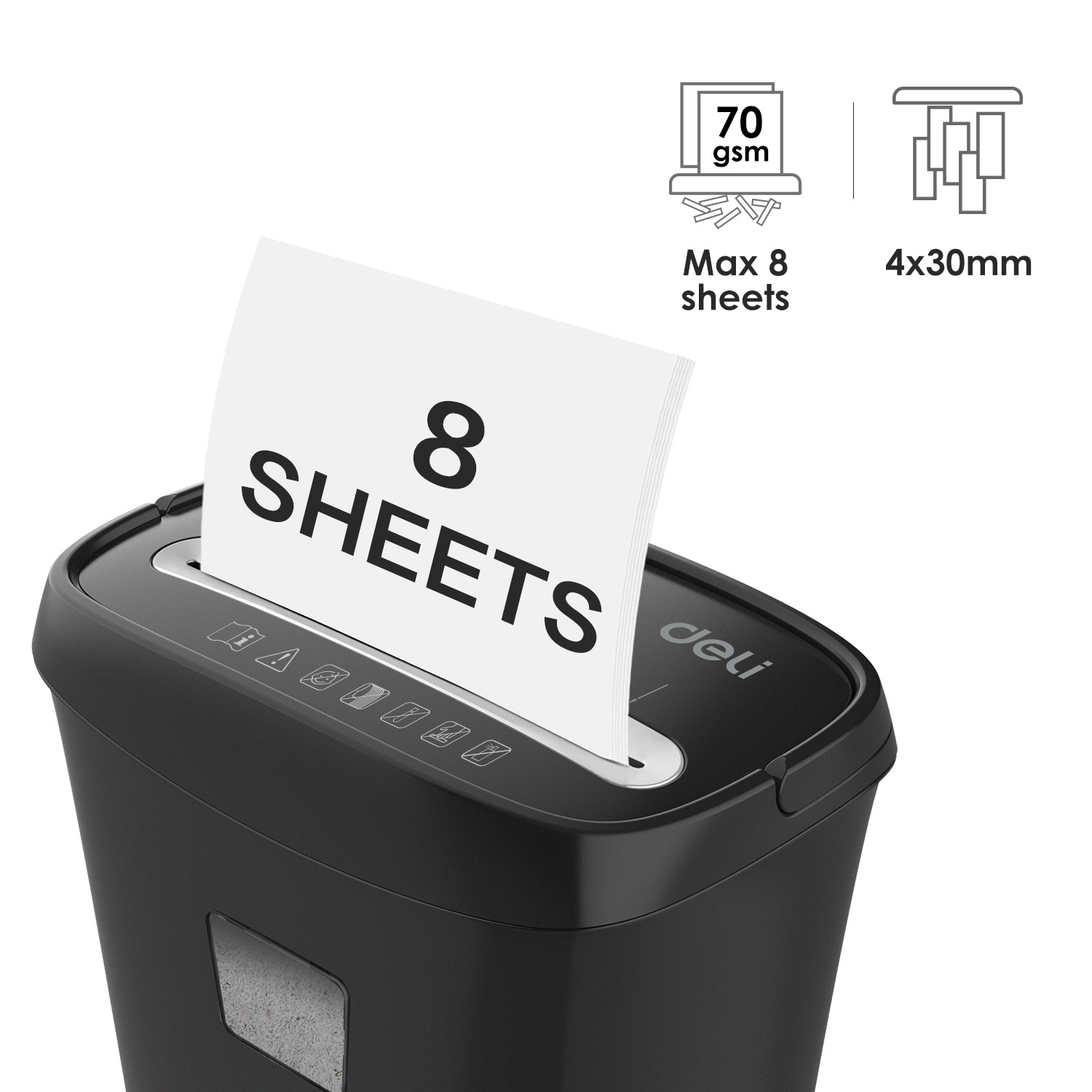 Deli E9947 8 Sheet Black Paper Shredder. 
