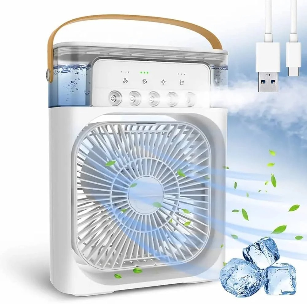 Portable Fan Air Conditioners USB Electric Fan LED Night Light Water Mist Fun 3 In 1 Air Cooler For Home. 