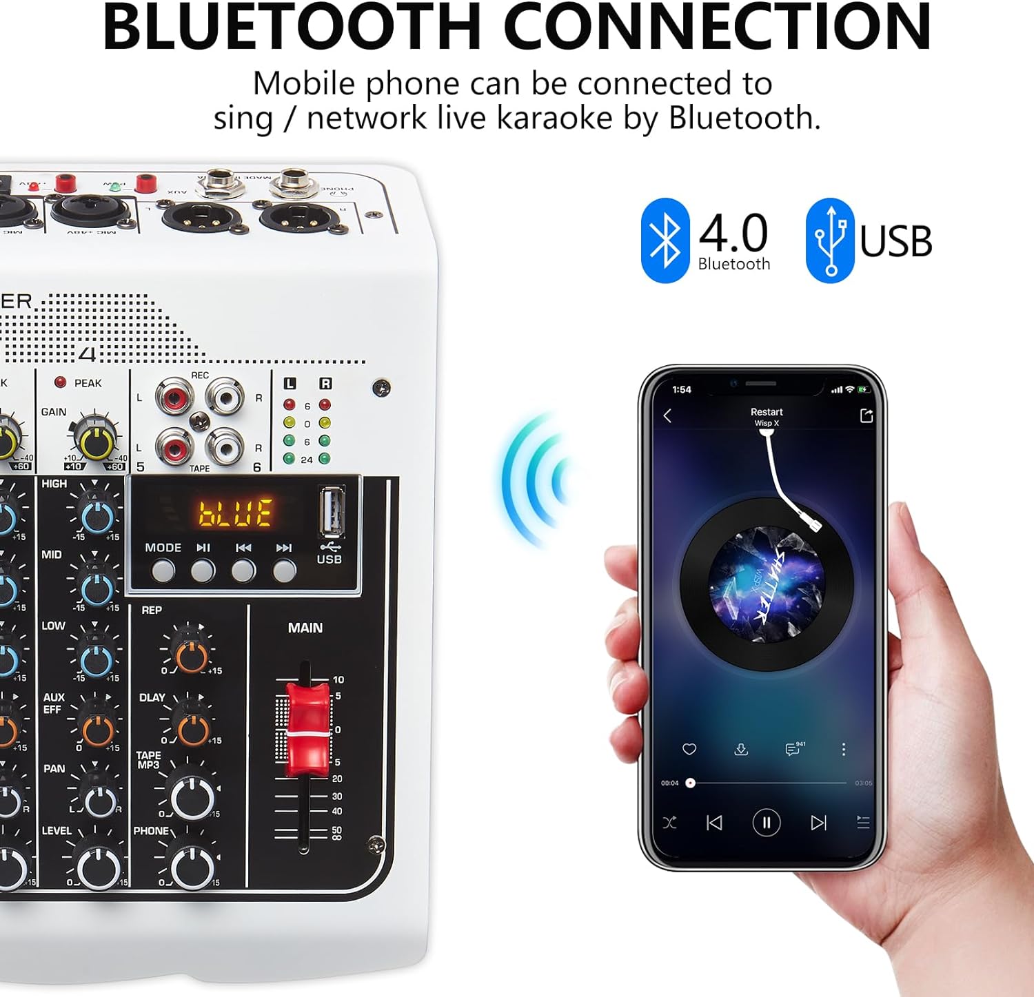 BOMGE Audio Mixer 6 Channel DJ Mixer Sound Board Console with USB MP3 Bluetooth Input 48V For Live Performance Home Stage Karaoke. 