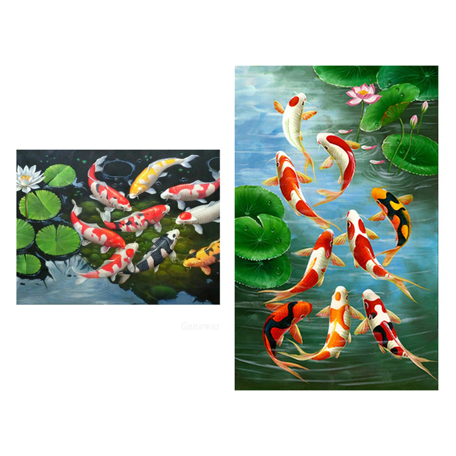 2 Set 5D Diy Art Diamond Painting Diamond Cross Stitch Kits Embroidery Home Decors-Water Koi & Lotus Leaf Koi , 5d diamond painting full Diamond