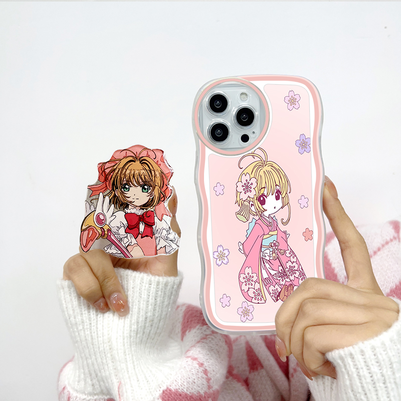 Jizetin for Vivo V27E Back Cover + Free Pop Socket Cardcaptor Sakura Soft Wavy Shape TPU Phone Case For Girls Boys. 