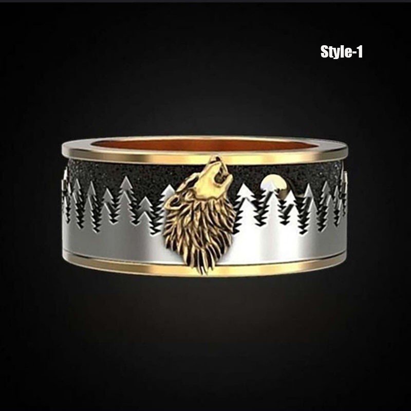 Azure wish domineering wolf head hipster men's ring series cross-border retro distressed temperament ring factory direct sales. 