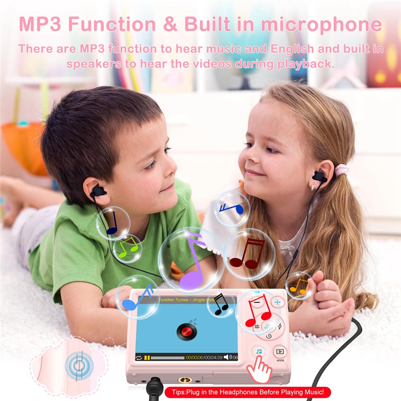 Digital Camera, 4K Children Camera for Photography, 64MP MP3 Player Camera, 2.8Inch IPS Screen, Auto Focus Easy Install Easy to Use (Pink). 