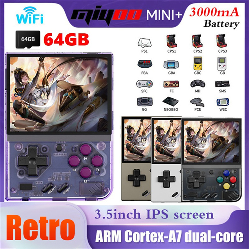 For MIYOO Mini Plus Retro Handheld Game Console 64G 3.5Inch IPS Screen Linux System Game Player Children'S Gifts(Purple). 