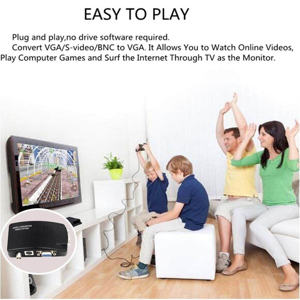 HXSJ HW-2404 BNC to VGA Video Converter, S-video Input to PC VGA Out Adapter with Dc Cable or S Video Cable or Power Adapter. 