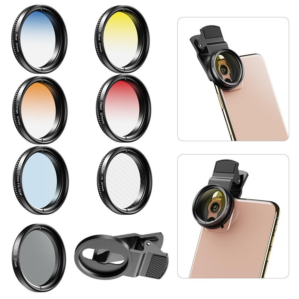 APEXEL APL-37UV-7G Professional 7in1 Phone Graduated Lens Filter Kit - black. 