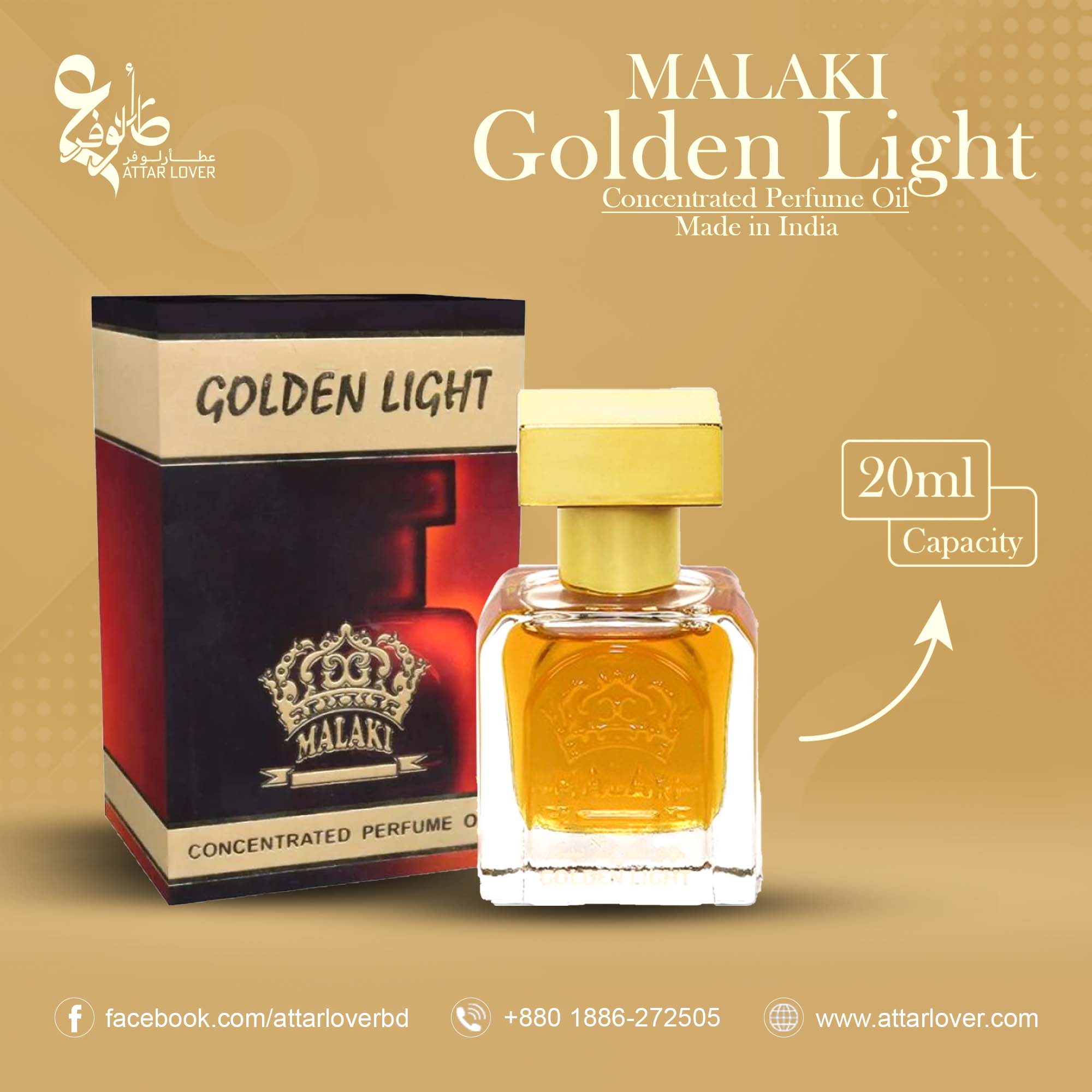 Malaki Golden Light Concentrate Perfume Oil for Men Made in India-20 ml