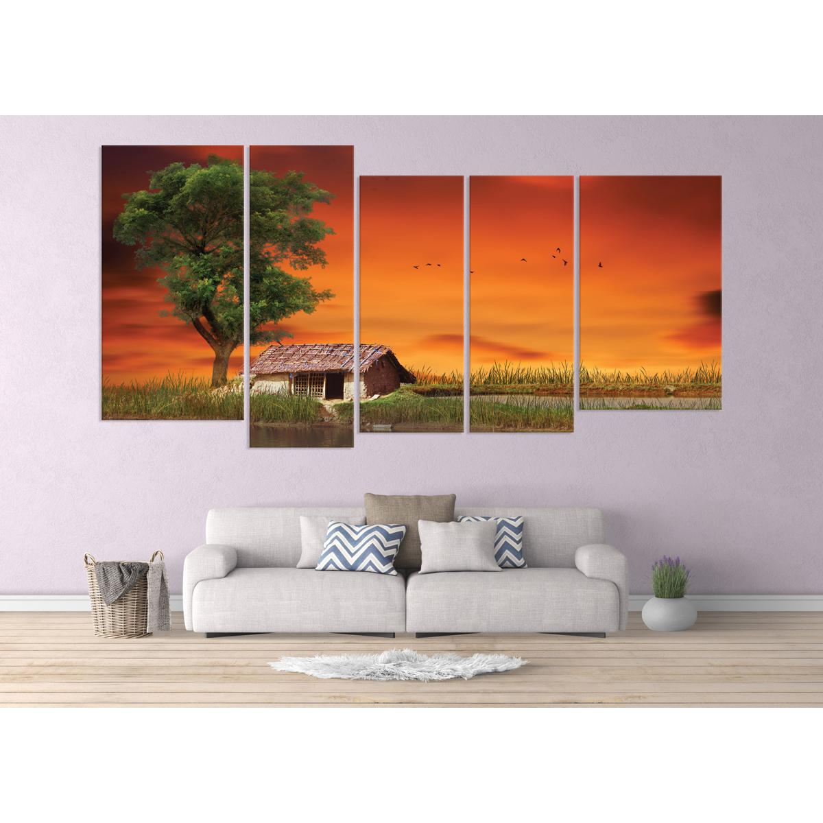 CNVS-557  60″ inch x 36″ inch   Hut During Sunset In A Small Village Of Bangladesh