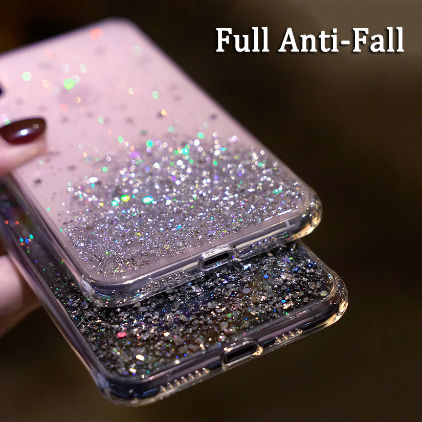 Custodia XINYEXIN Per Realme C35 Con Glitter E Diamanti – Cover TPU Antiurto Trasparente Con Adesivi Scintillanti – Blu