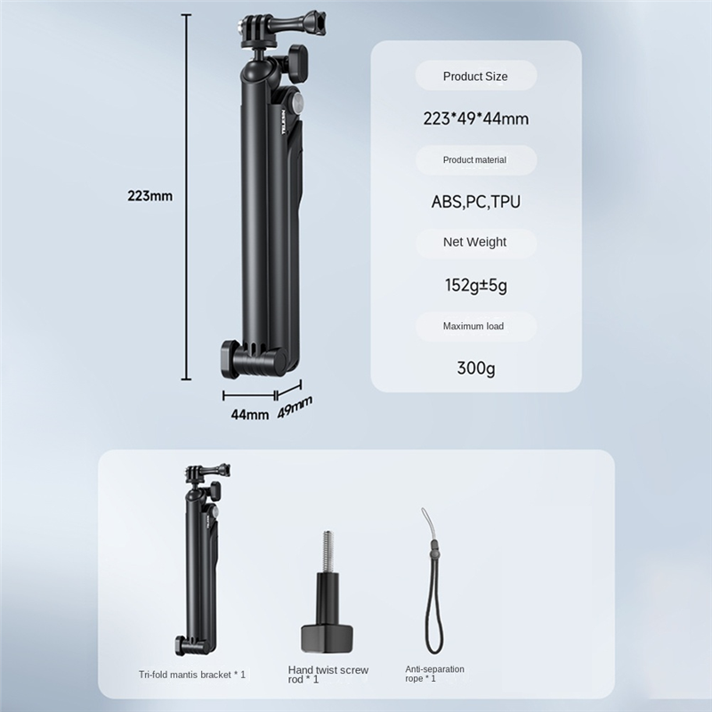 TELESIN Selfie Stick with Tripod Hand Grip Pole for GoPro Hero Insta360 Smart Phone Action Camera Replacement Accessories. 