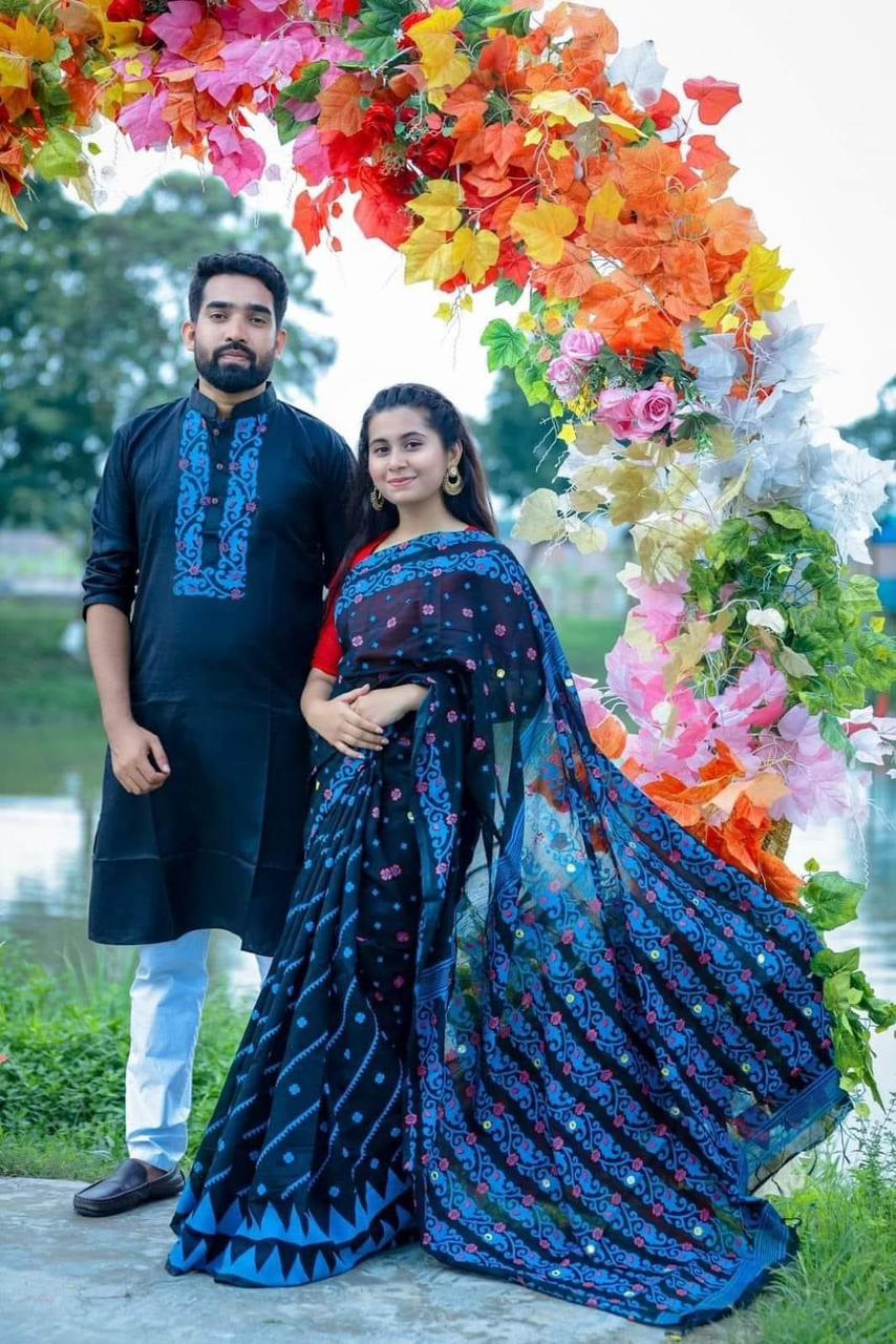 Stylish & fashionable New Matching best /Couple Dress/ For Men & Women /Saree Panjabi/ (Combo Set)) - Panjabi - Panjabi For Men - Panjabi - Panjabi