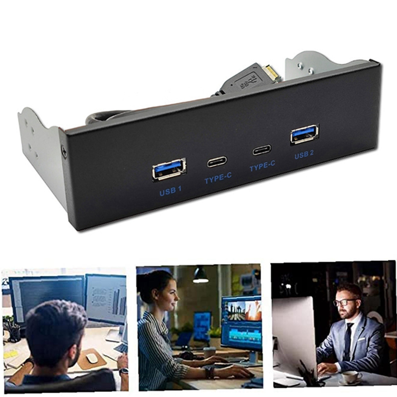 USB3.2 TYPE-C Optical Drive Panel 2X USB GEN2+2X TYPE-C 3.5-Inch 5.25-Inch HUB 19PIN to C-Port Front Back Plug. 