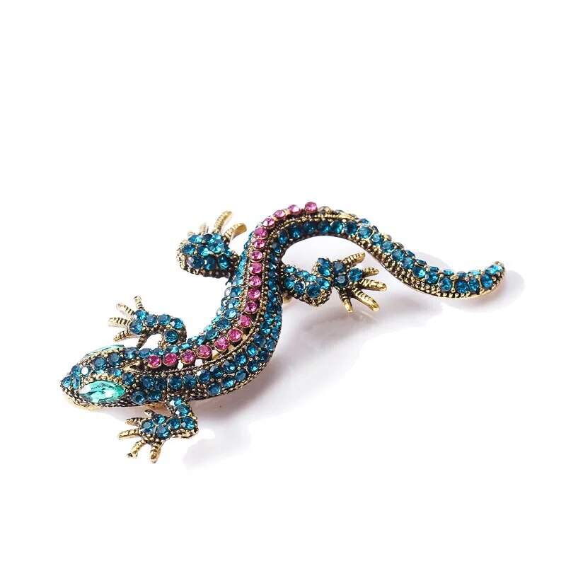 Funny Lizard Rhinestone Brooch Pin Women Geckos Party Dorcus Pin and Brooch Clothes Jewelry Vintage Metal Brosch