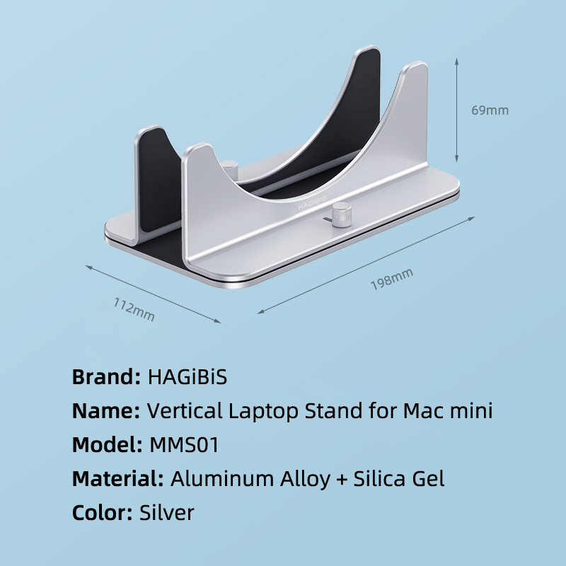 Hagibis Vertical Stand for Mac Mini Aluminum Alloy Laptop Desktop Stand Anti-Slip Adjustable Computer Holder for Apple MAC Mini. 