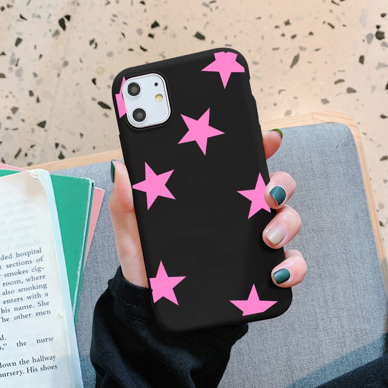 Cute Star Cartoon Phone Cases For iPhone 13 11 12 Pro Max XR XS X 8 7 SE2020 6 Plus Black Soft PBack Cover Matte Fundas
