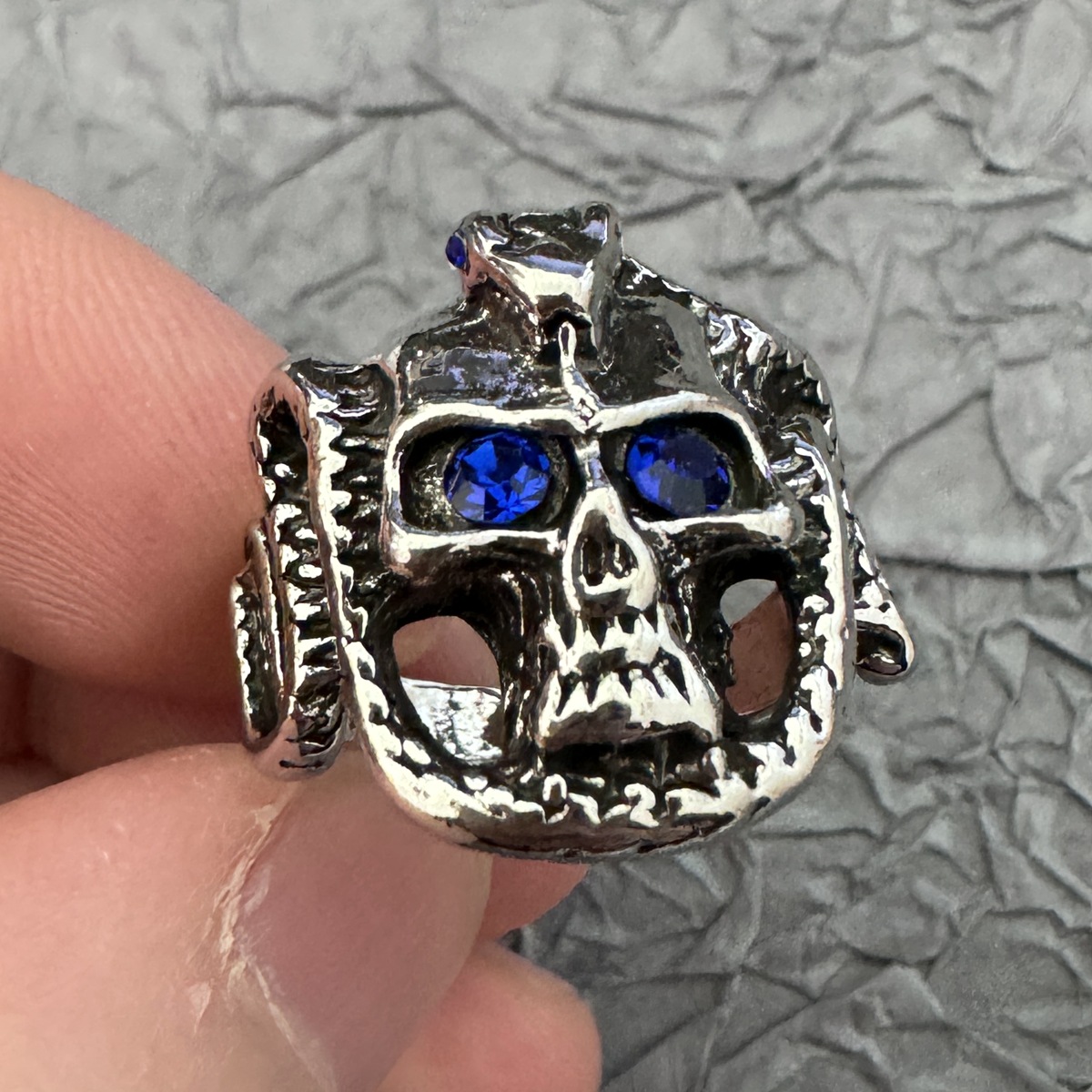 New vintage Thai silver exaggerated and domineering skull ring Thai silver men's open adjustment ring personality