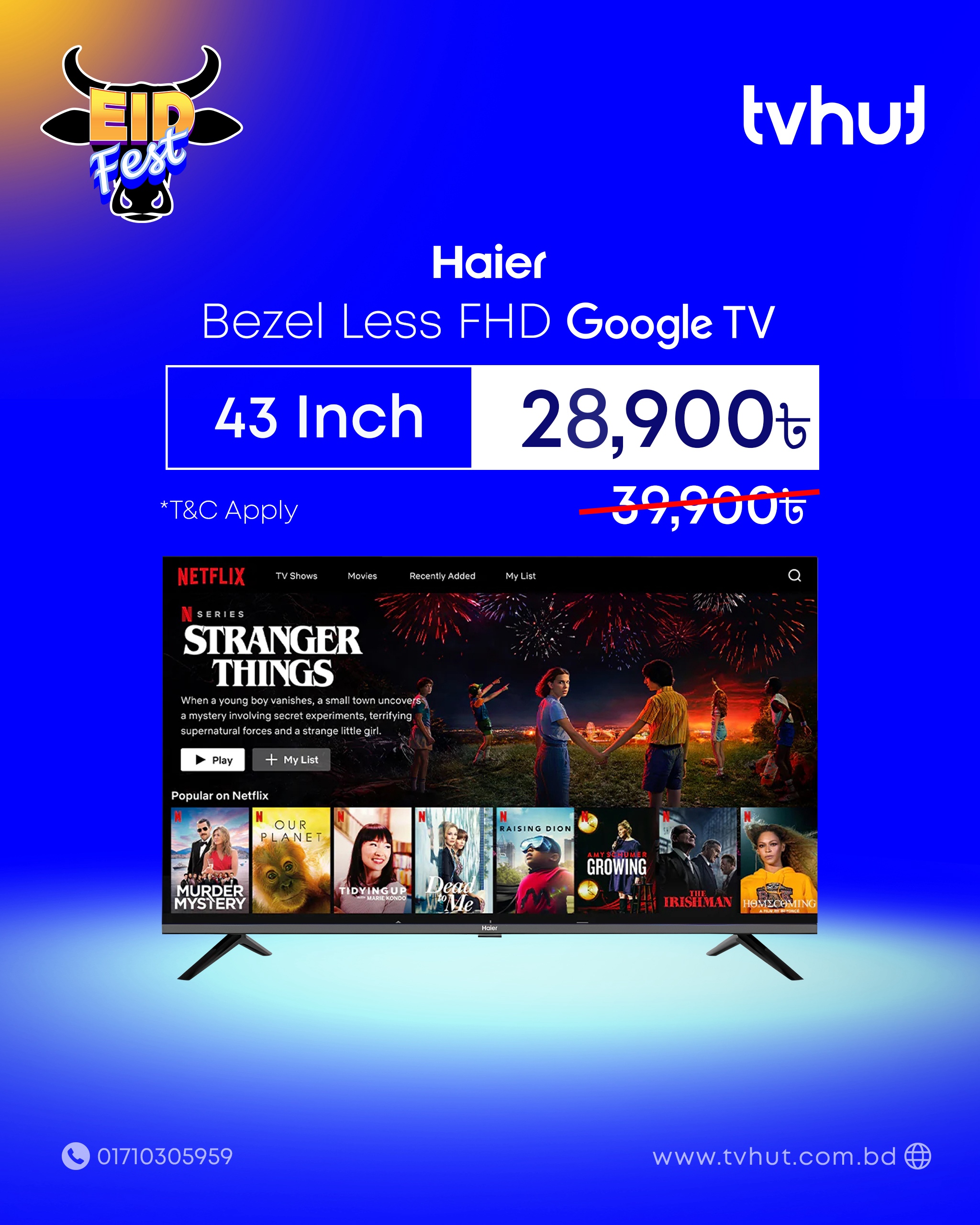 Haier 43 Inch FHD Google TV H43K85FFX With Offical Warranty