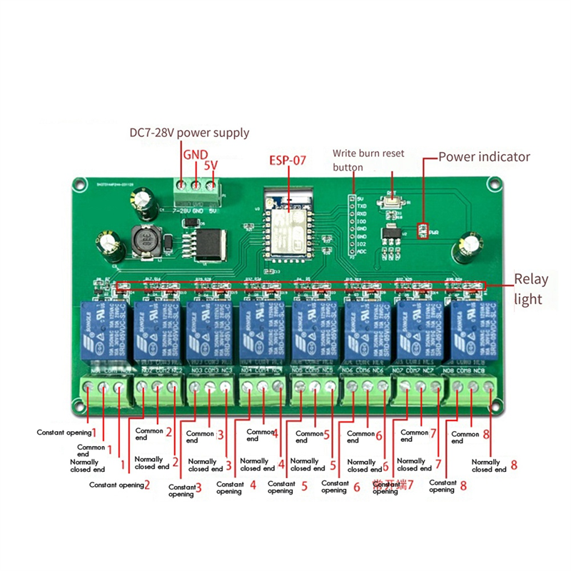Relay Module ESP-07 8 Way 5V/7-28V Power Supply Development Board. 